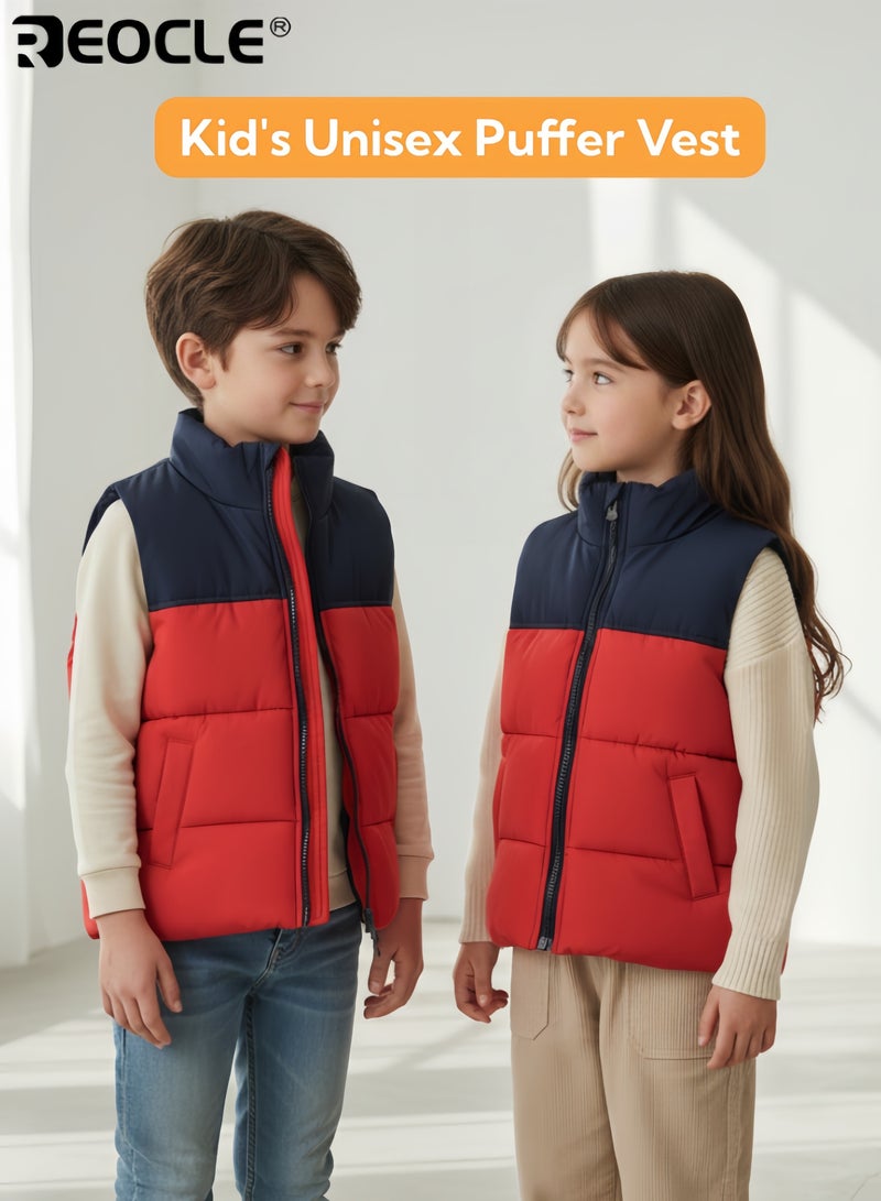REOCLE Kid's Unisex Puffer Vest with Heavyweight Warmth and Insulated Design Boys Girls Outerwear Vest with Front Zipper for Cold Weather Play - Image 1